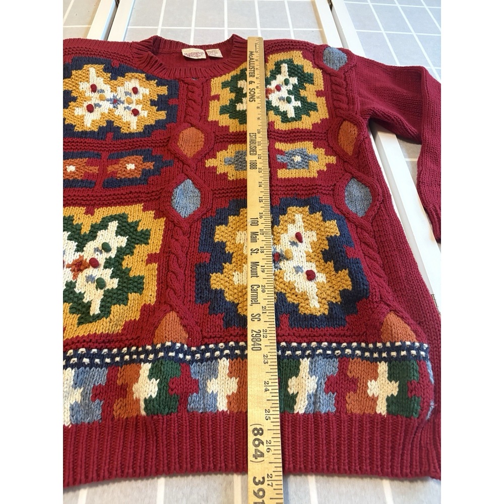 Vintage 80s Huntington Ridge Sweater Womens Medium Red Ramie Knit Geometric - Picture 7 of 10